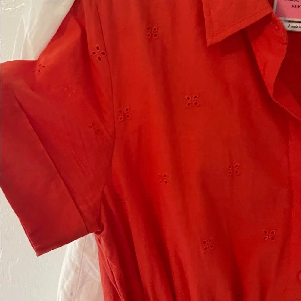 Kate Spade Orange Midi Tie Waist Eyelet 100% Cotton Dress! Size Large